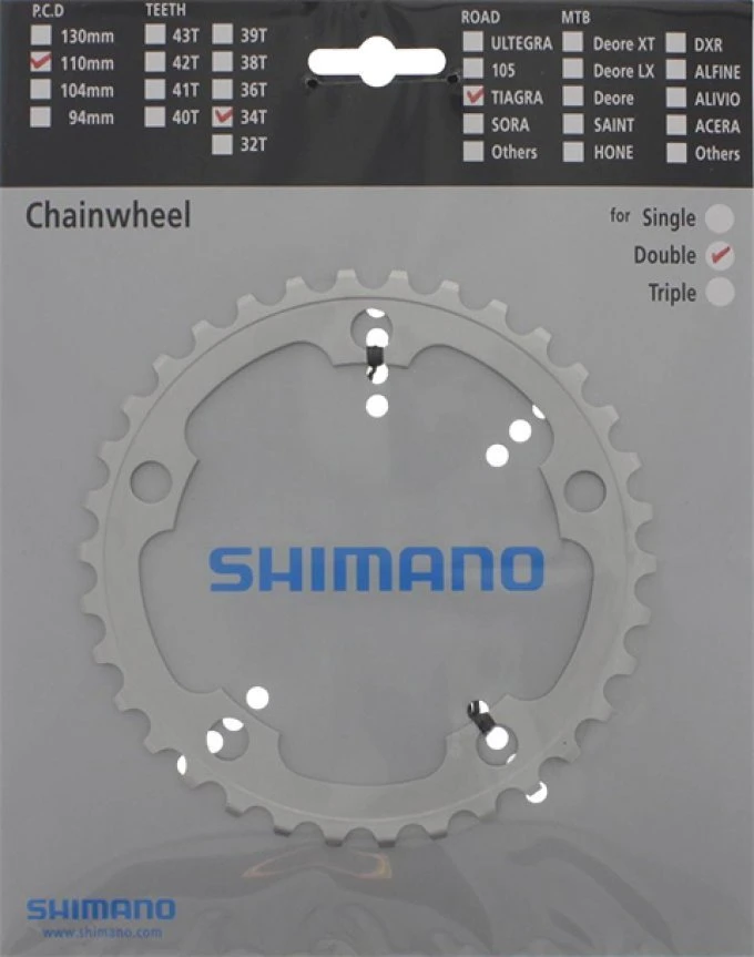 Shimano Tiagra Compact 9-fach 34 Zähne Silber (F-Type) Y-1HA34000 3 Shimano Tiagra Compact 9-fach 34 Zähne Silber (F-Type) Y-1HA34000